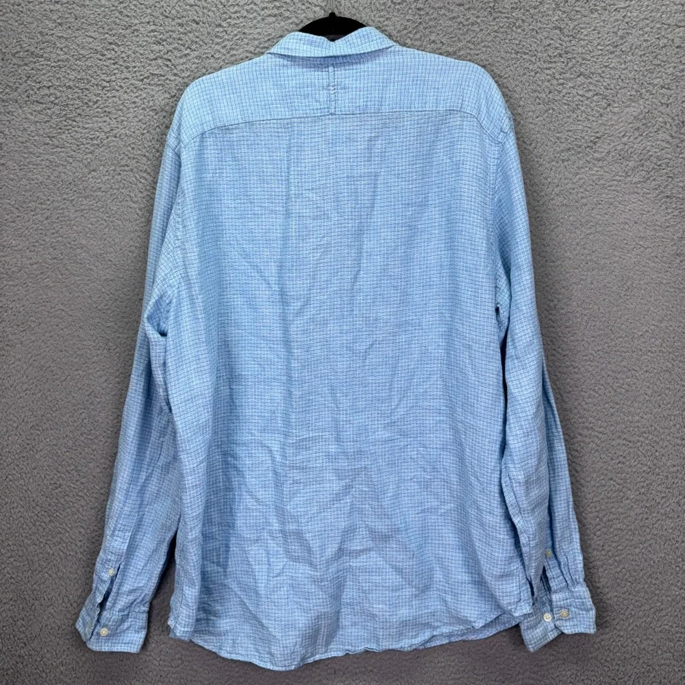 Banana Republic Shirt Men XL Tall Blue Check Camden Fit 100% Linen Button Preppy